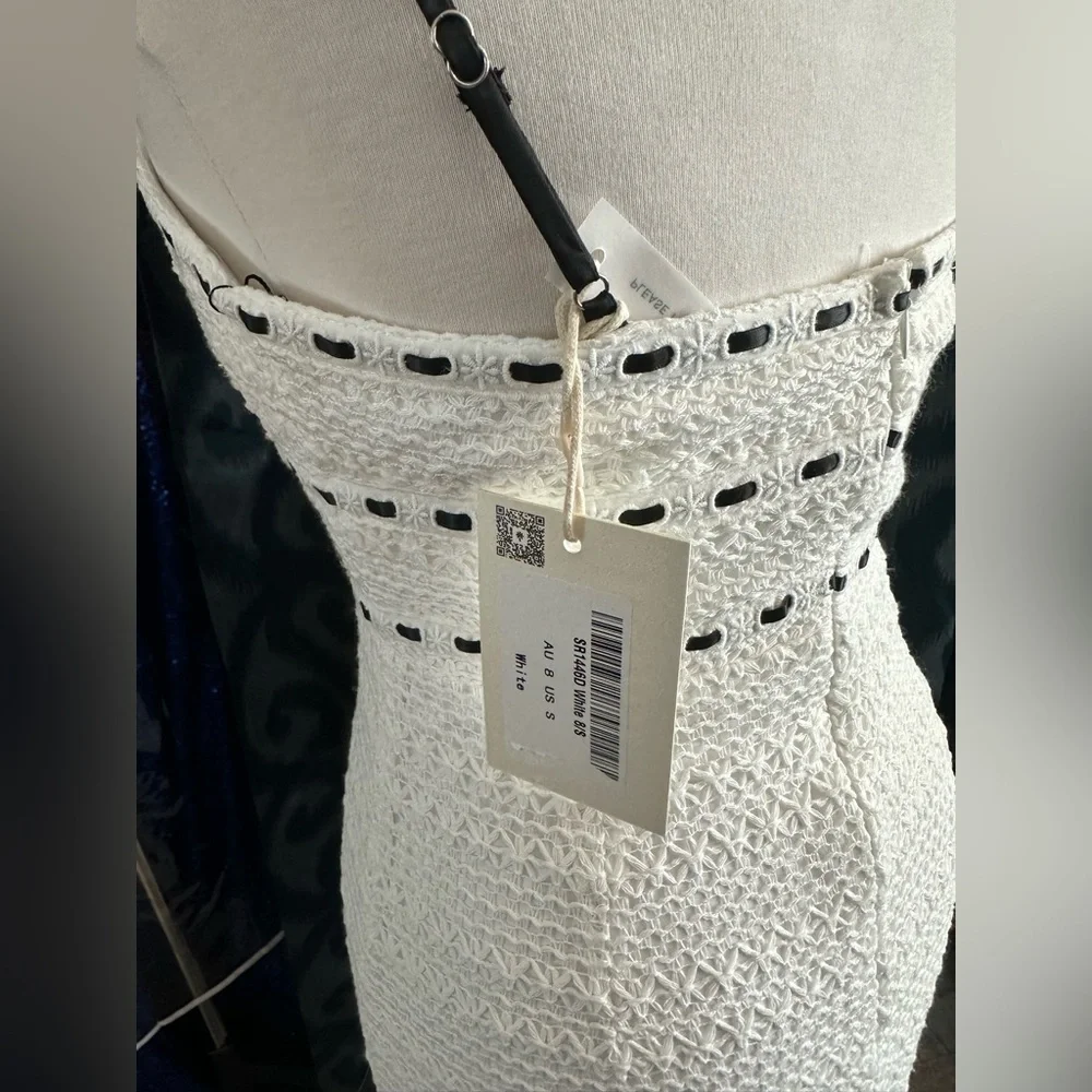 Selfie Leslie Indikah Black White Delicate Femme Knit Ribbon Trim Maxi Dress S - Picture 6 of 8